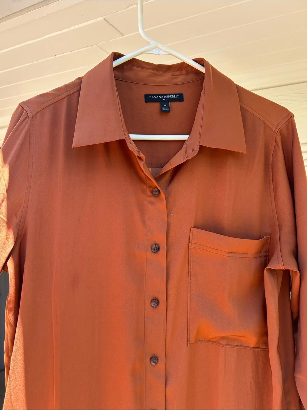 Banana Republic Long Button-Front Shirt Dress in Rust - Picture 3 of 4